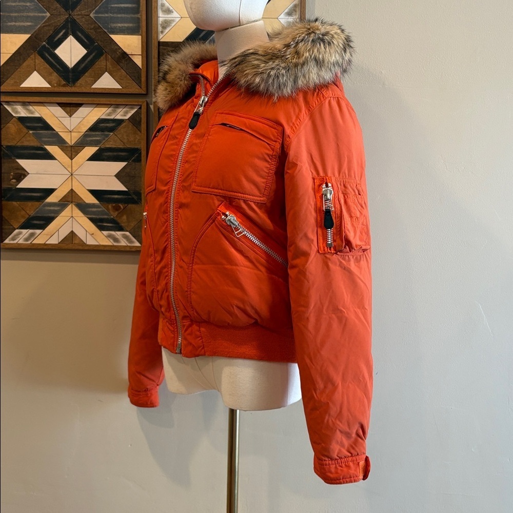 Vintage Ralph Lauren Orange Down Puffer with Coyote Fur Trim size Small *As-Is* - Picture 4 of 15